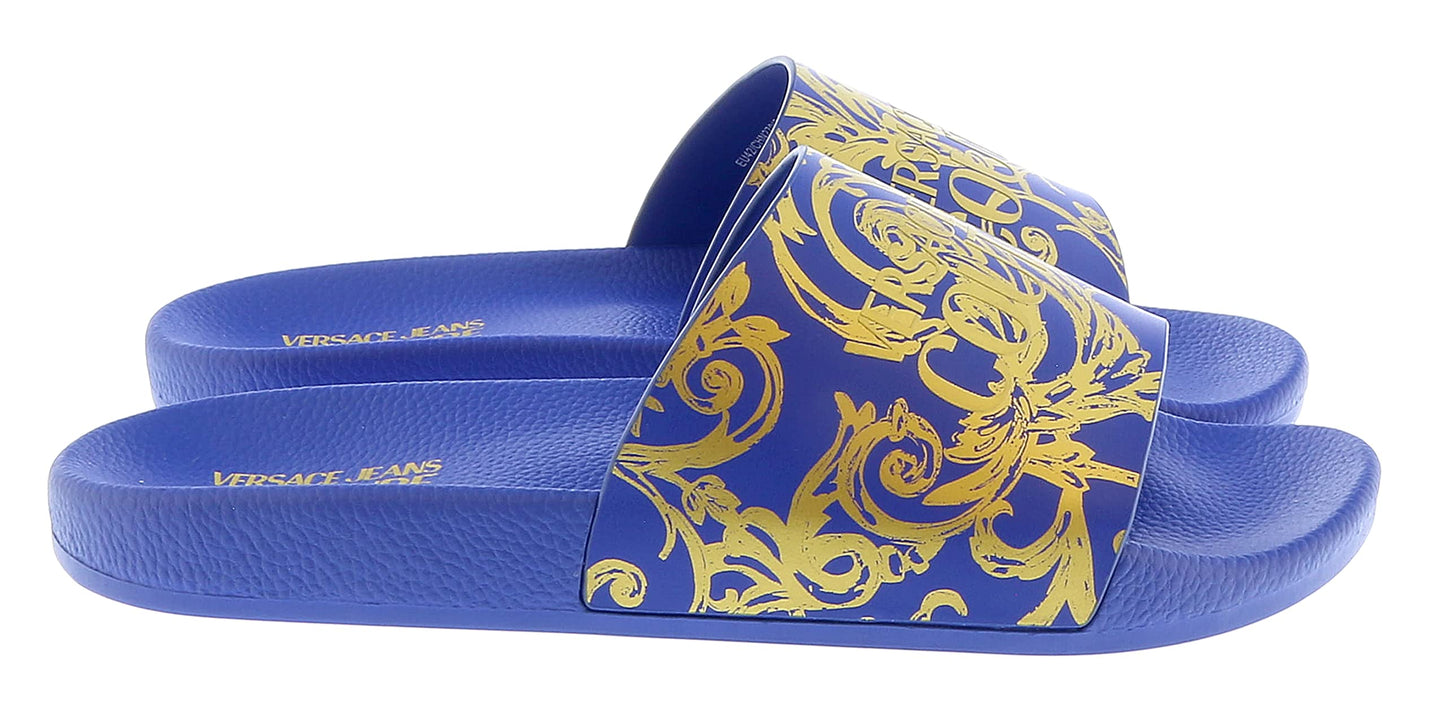 VERSACE JEANS COUTURE Electric Blue Baroque Print Pool Slide- for mens