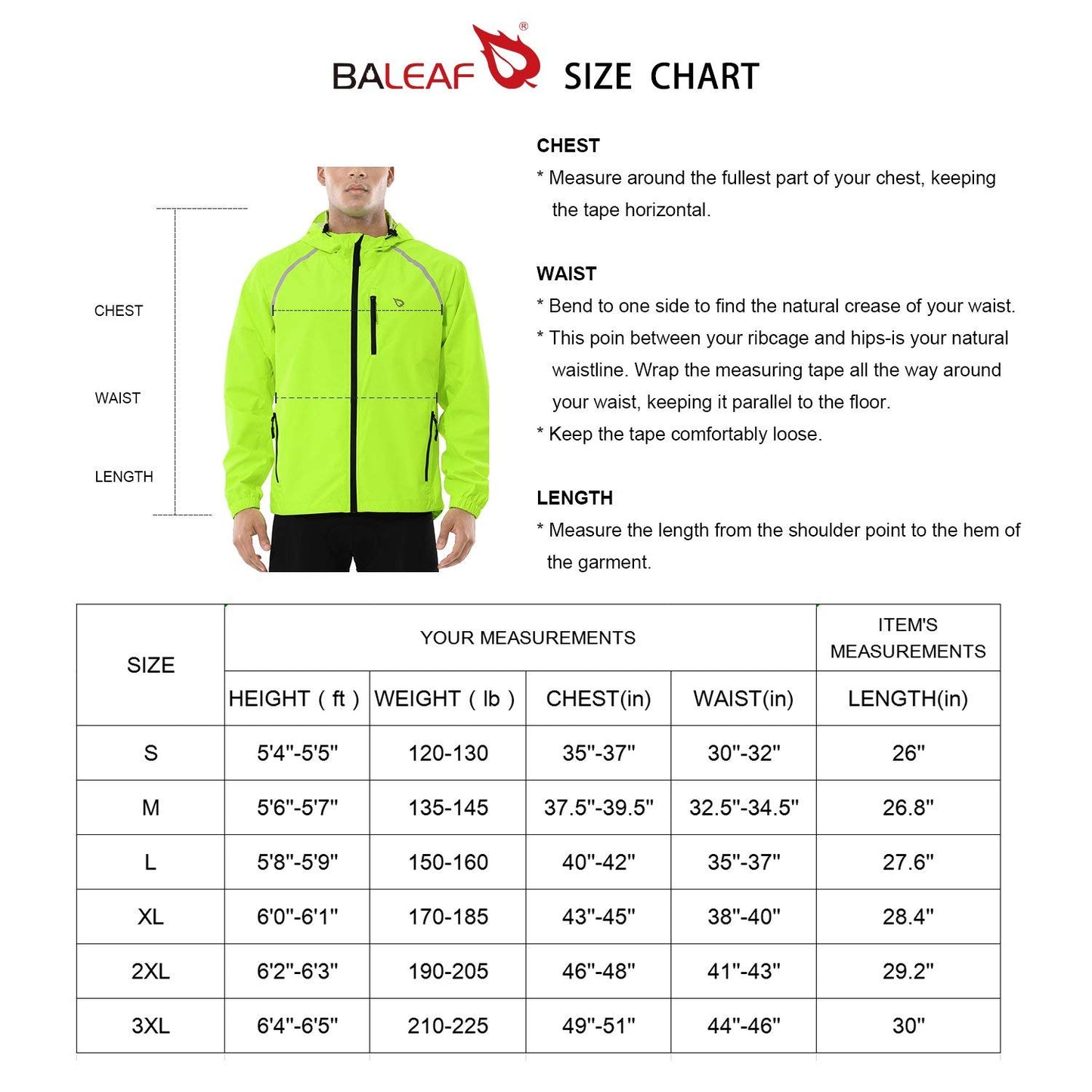 BALEAF Men's Rain Jacket Waterproof Windbreaker Running Cycling Golf Hiking Gear Hood Lightweight Reflective Packable