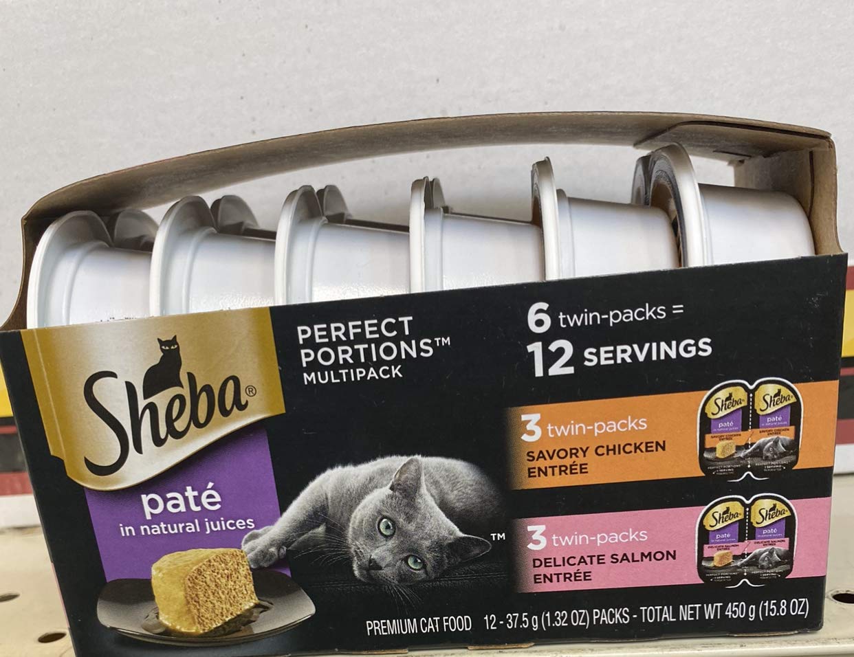 SHEBA Perfect Portions Cuts in Gravy Wet Cat Food Trays (24 Count, 48 Servings), Roasted Chicken, Gourmet Salmon and Tender Turkey Entrée Variety Pack, Easy Peel Twin-Pack Trays