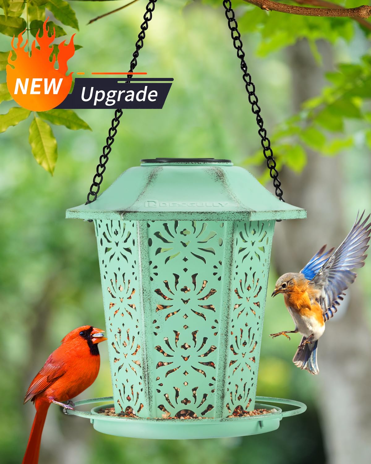 Solar Bird Feeders for Outdoors Hanging - Premium Grade Metal Bird Feeder, Chew-Proof, Weather and Water Resistant Wild Bird feeders, Outside and Garden Decoration-New