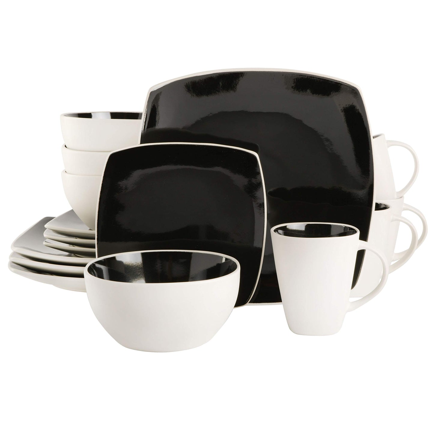 Gibson Soho Lounge Dinnerware Set, Service for 4 (16pcs), Matte Black