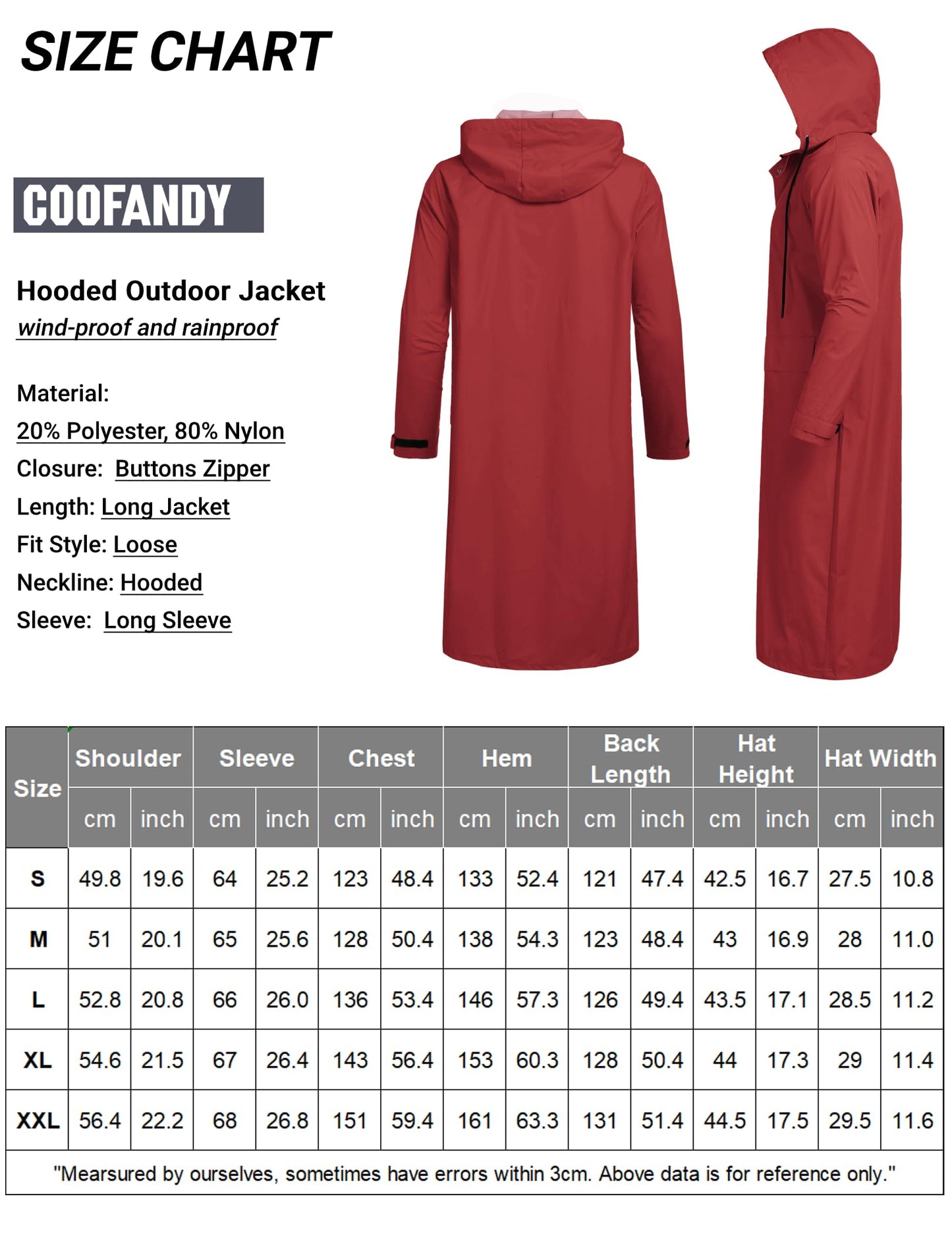 COOFANDY Men's Rain Jacket with Hood Waterproof Lightweight Active Long Raincoat