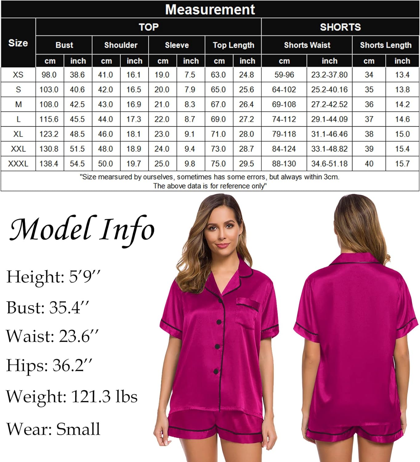 SWOMOG Womens Silk Satin Pajamas Set Two-piece Pj Sets Sleepwear Loungewear Button-Down Pj Sets