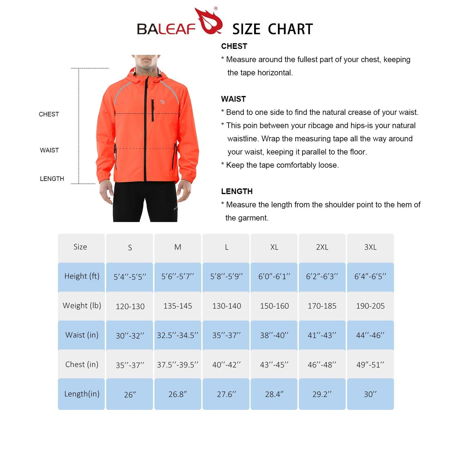 BALEAF Men's Rain Jacket Waterproof Windbreaker Running Cycling Golf Hiking Gear Hood Lightweight Reflective Packable