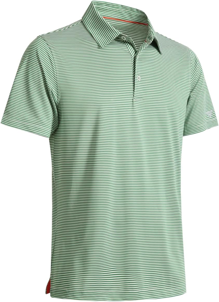 Men's Golf Polo Shirts Short Sleeve Striped Performance Moisture Wicking Dry Fit Golf Shirts for Men