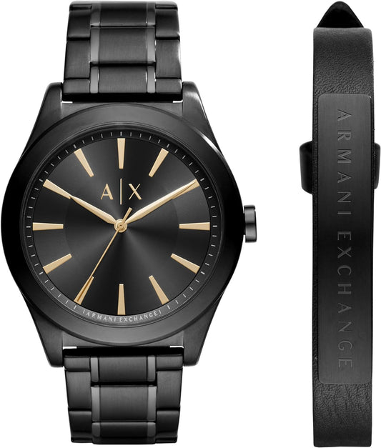 A｜X ARMANI EXCHANGE Men's Black Stainless Steel Watch & Bracelet Gift Set (Model: AX7102)