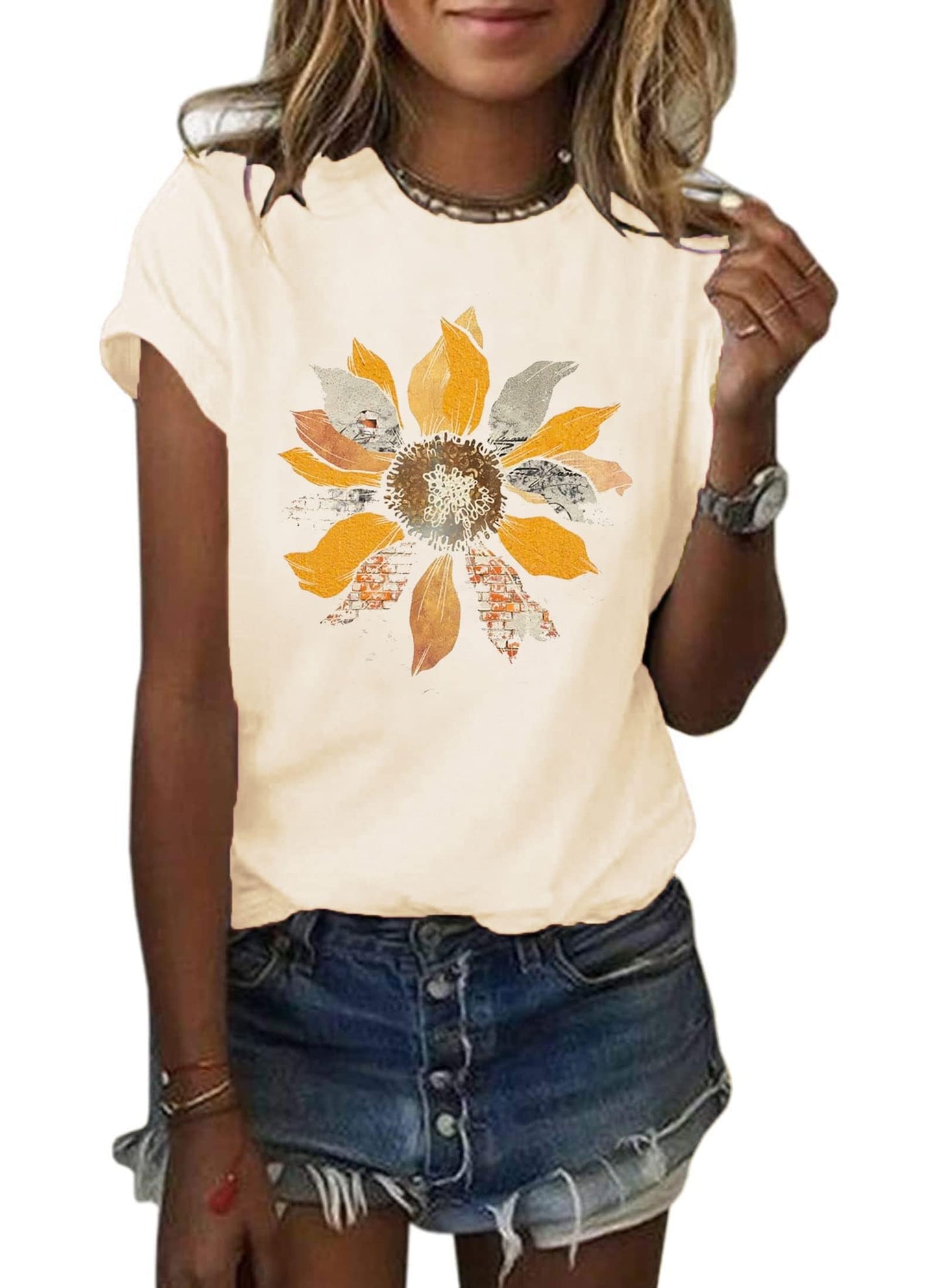 Anbech Womens Dandelion Graphic T-Shirts Teen Girls Cute Sunflower Trendy Clothes Casual Tee Tops