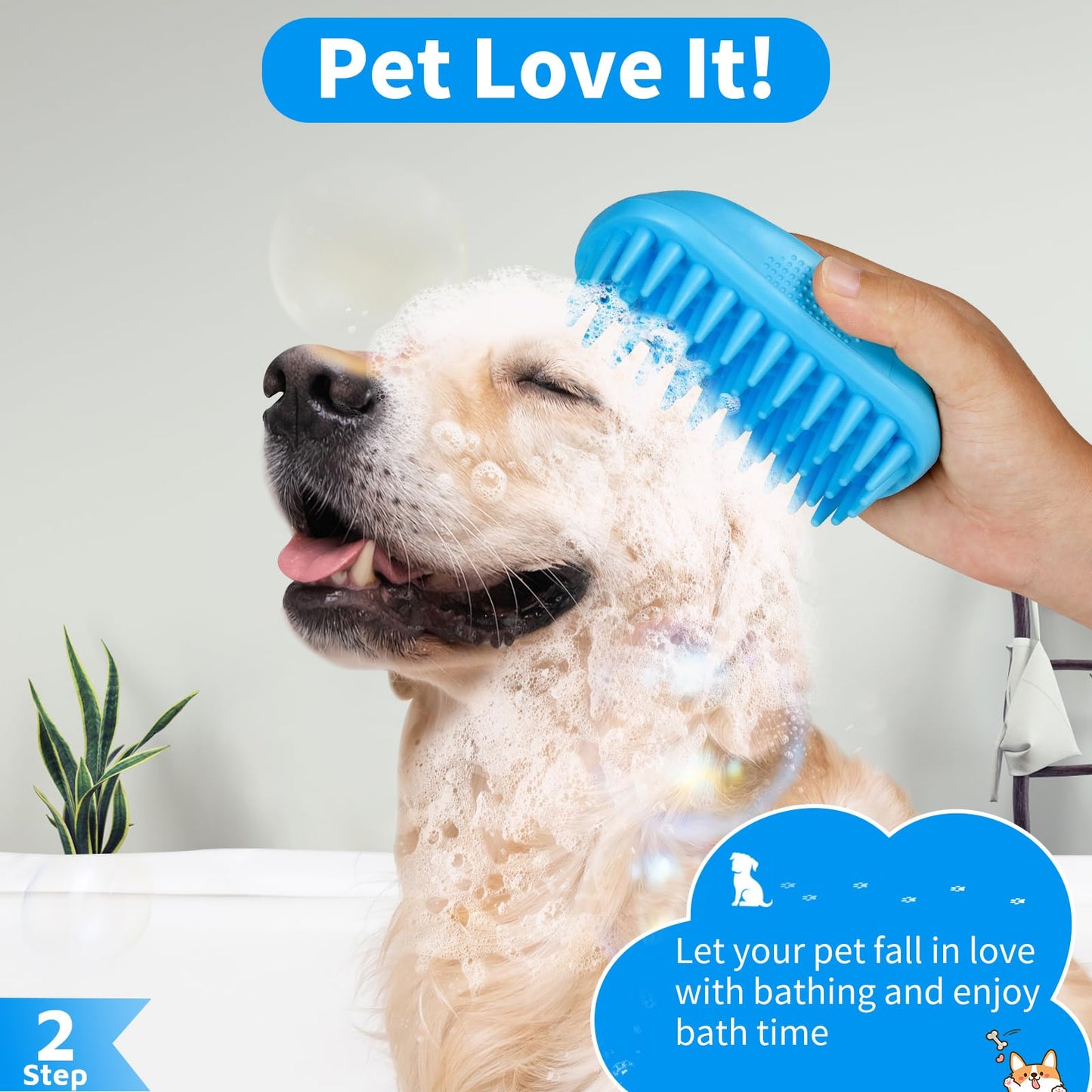 3PCS Dog Bath Brush | Dog Shampoo Brush | Dog Scrubber for Bath | Dog/Grooming/Washing Brush Scrubber with Adjustable Ring Handle for Short & Long Haired Dogs/Cats (Blue Blue White)