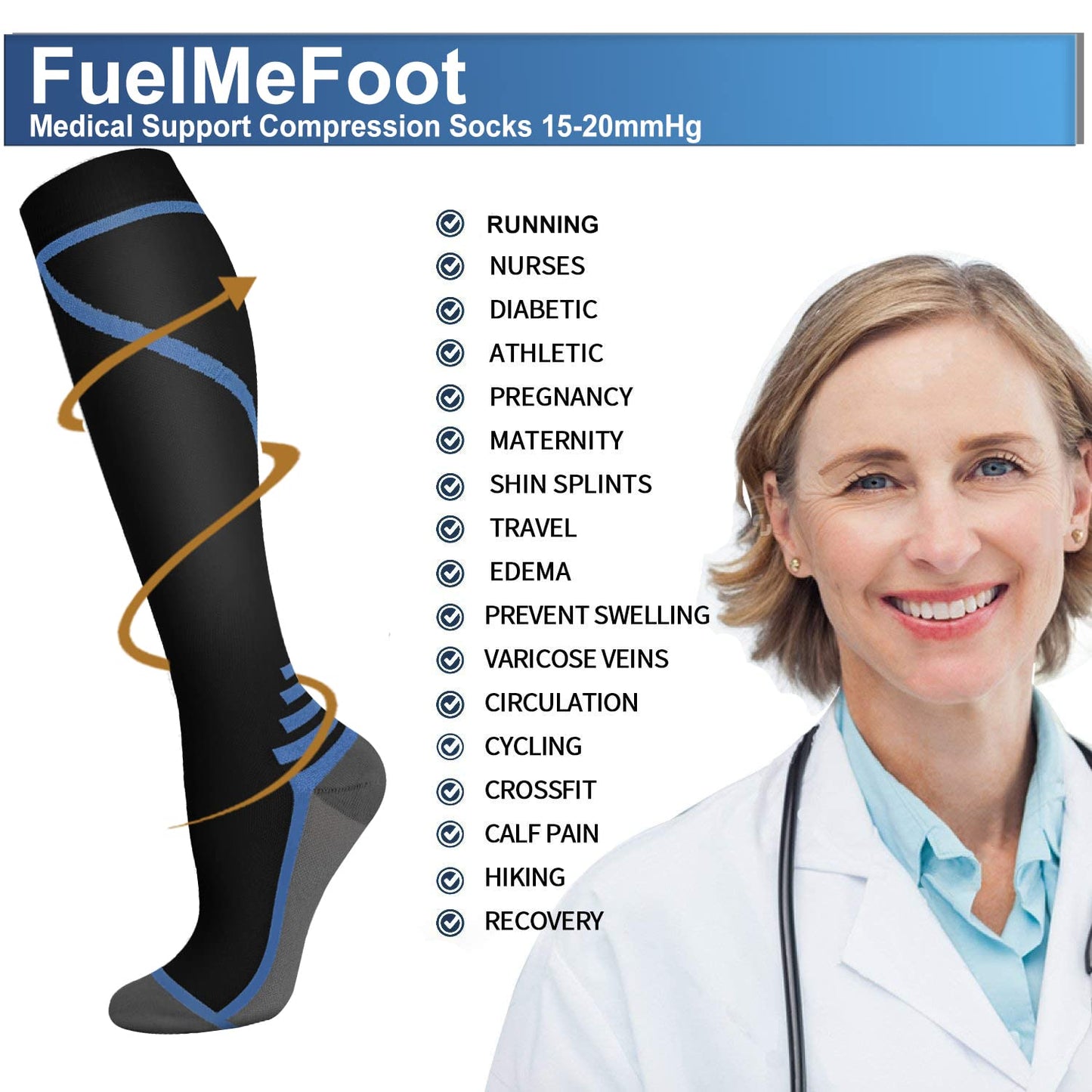 FuelMeFoot 3 Pack Copper Compression Socks - Compression Socks Women & Men Circulation - Best for Medical,Running,Athletic