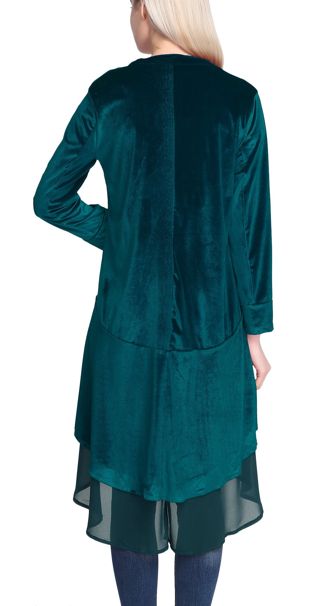 Urban CoCo Women's Long Sleeve Velvet Cardigan Coat with Asymmetric Chiffon Hem