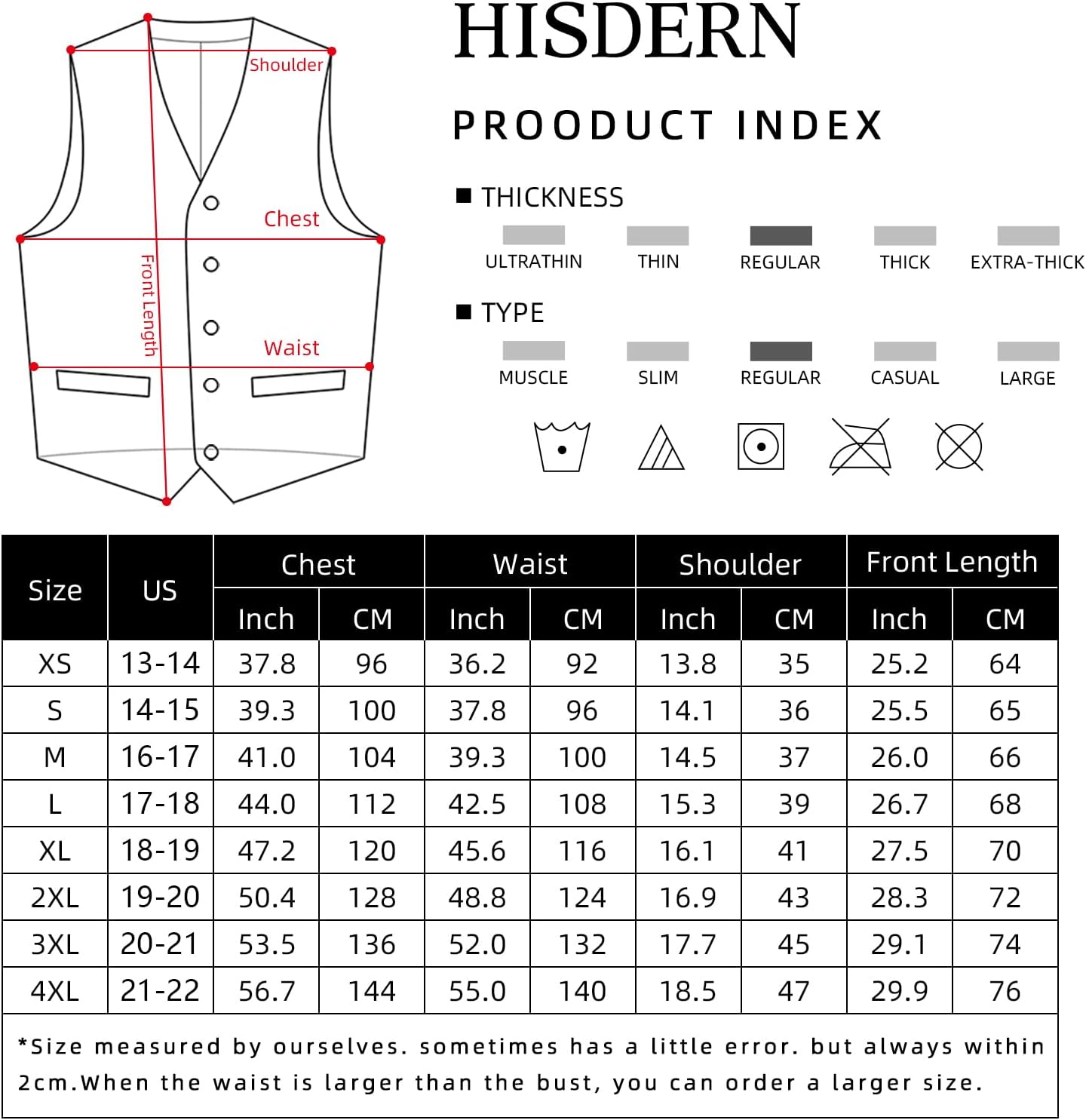 HISDERN Men's Suit Vest Business Formal Dress Waistcoat Vest with 3 Pockets for Suit or Tuxedo