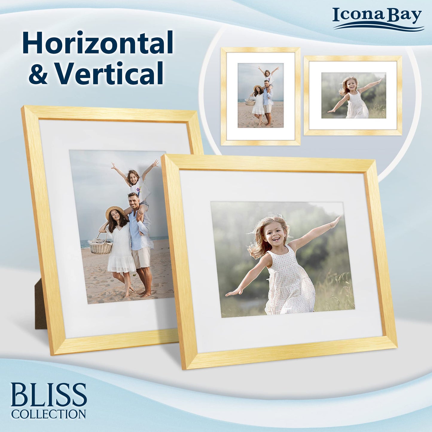 Icona Bay 5x7 Black Picture Frame, Modern Style Wood Composite Frame, Table Top or Wall Mount, Bliss Collection