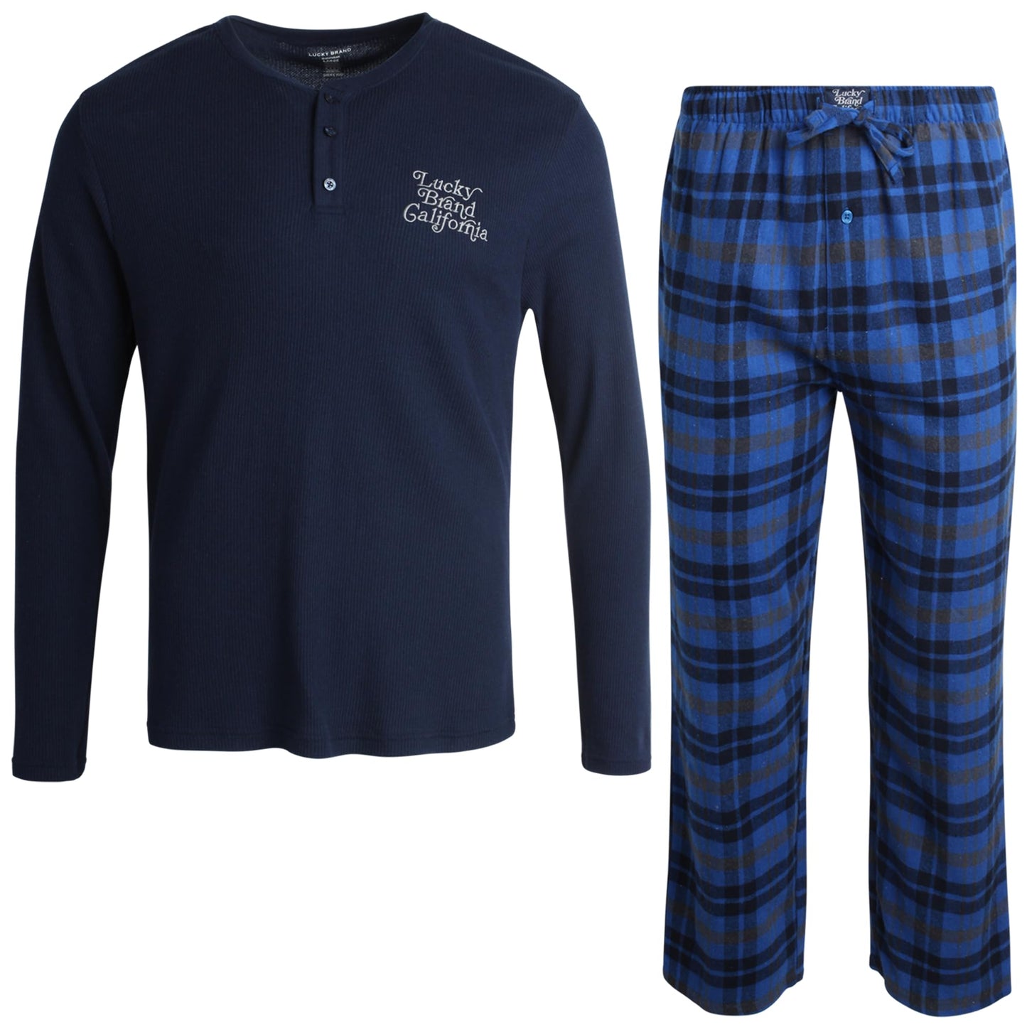 Lucky Brand Men's Pajama Set - 2 Piece Long Sleeve Crew Neck and Flannel Lounge Pants