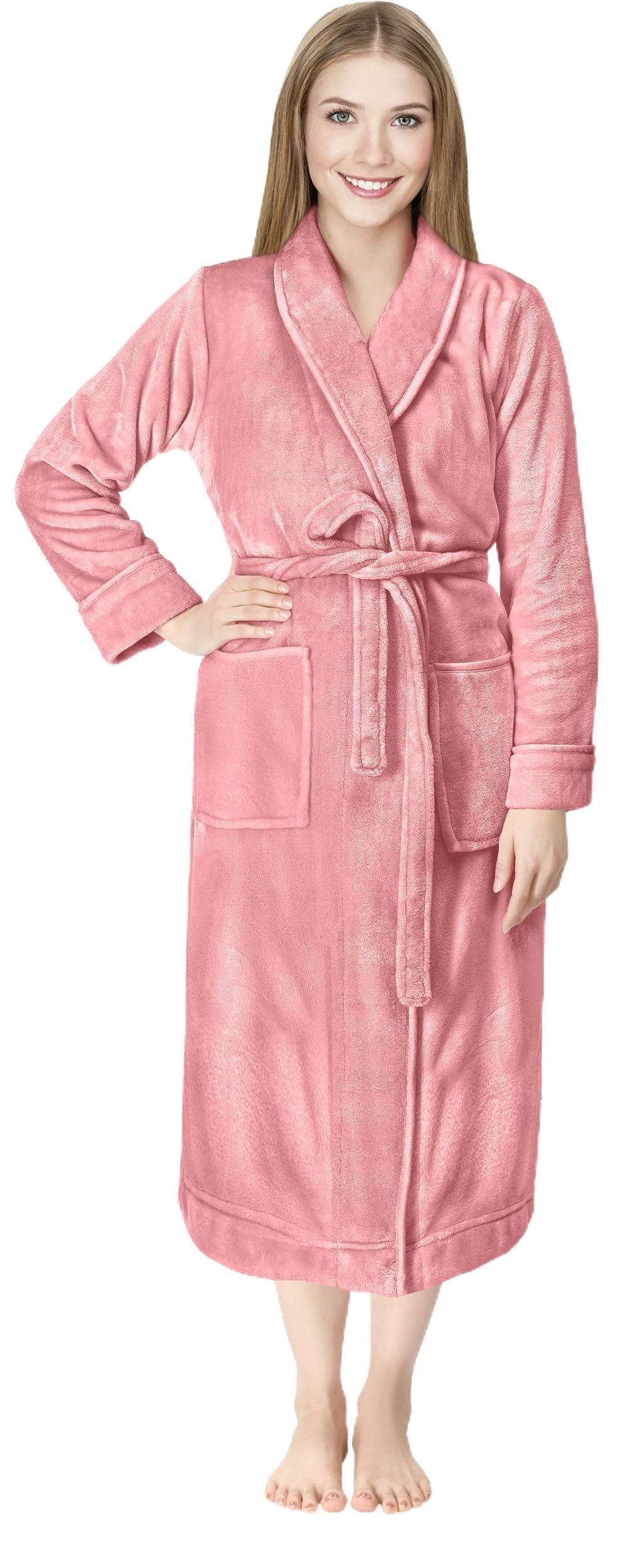 NY Threads Women Fleece Shawl Collar Bathrobe Plush Long Robe