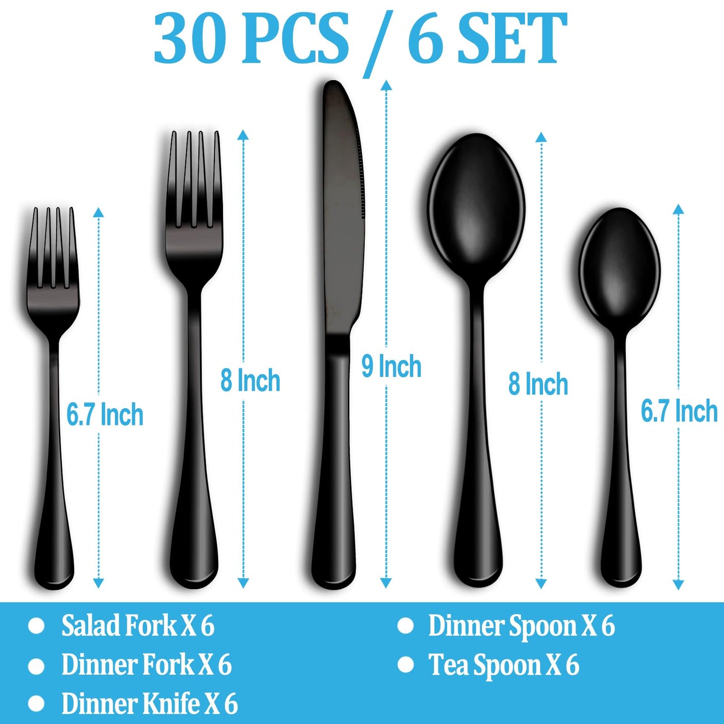 30 Piece Silverware Set Service for 6,Premium Stainless Steel Flatware Set,Mirror Polished Cutlery Utensil Set,Durable Home Kitchen Eating Tableware Set,Include Fork Knife Spoon Set,Dishwasher Safe