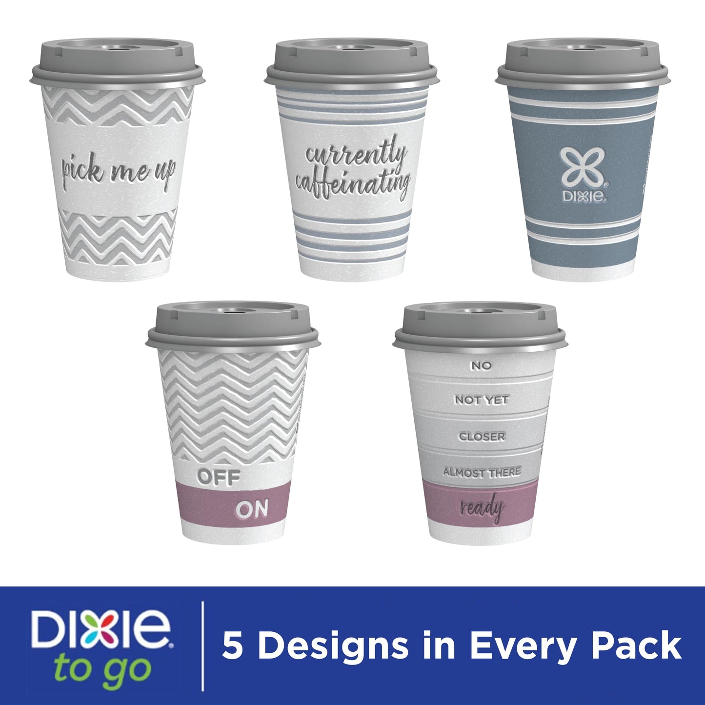 Dixie To Go Coffee Cups and Lids, Assorted Designs, Disposable Hot Beverage Cups & Lids (14 Count), Variety Pack