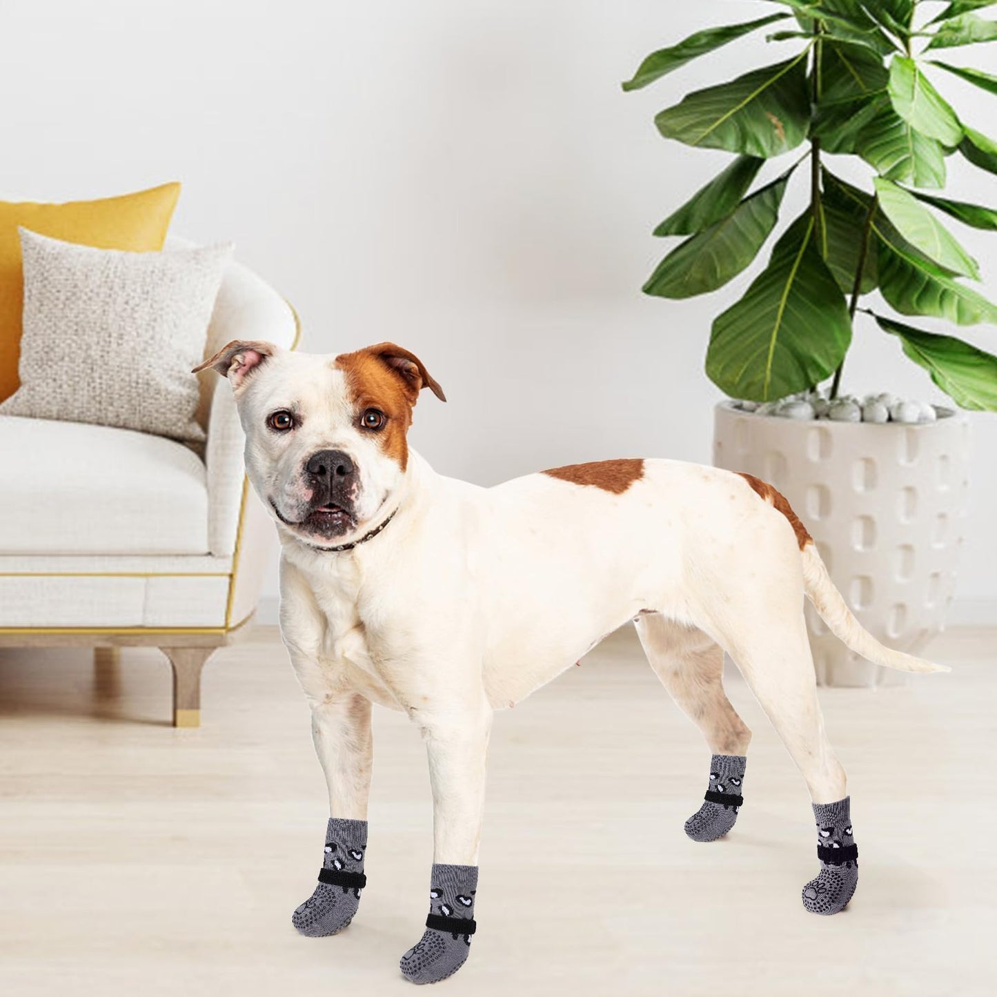 KOOLTAIL Non-Slip Dog Socks-Double Sides Grip for Hardwood Floor,3 Pairs Leopard Print Dog Boots,Traction Control Injury Prevent Licking Paw Protector Dog Shoes for Small Medium Large Old Senior Dogs