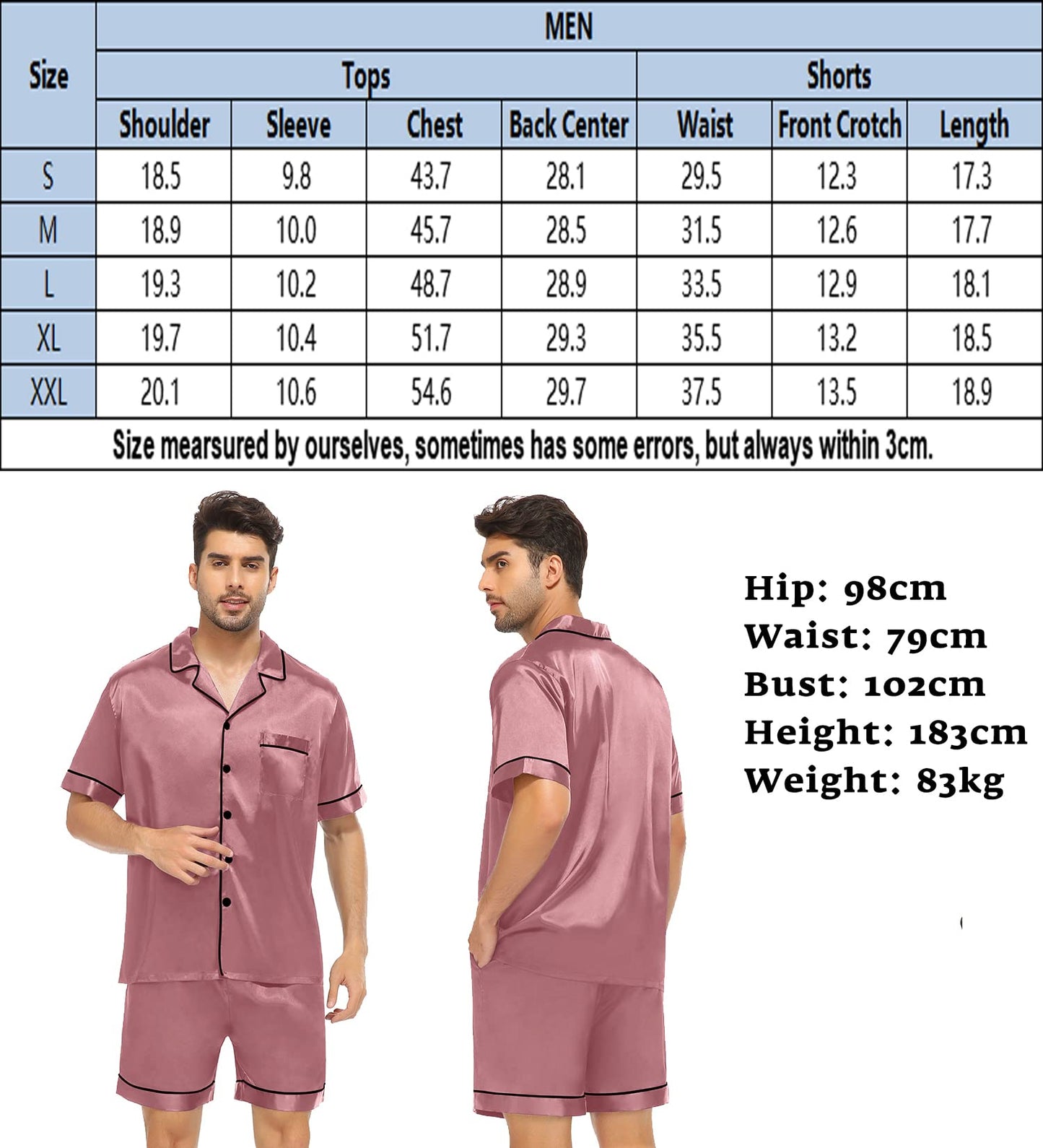 SWOMOG Satin Matching Pajamas Sets Couple Silk Button Down Nightwear Short Sleeve Sleepwear 2 Pieces Loungewear with Shorts