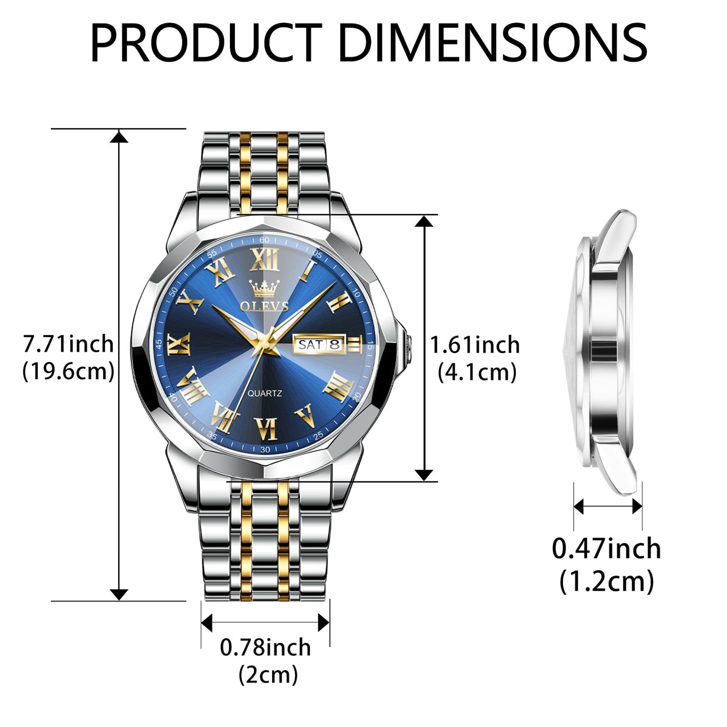 OLEVS Classic Men Watches with Date,Stainless Steel Man Watch with Date, Bussiness Watches for Men,Luminous Quartz Mens Watches Black/White/Blue/Gold, Waterproof Male Watch with Week