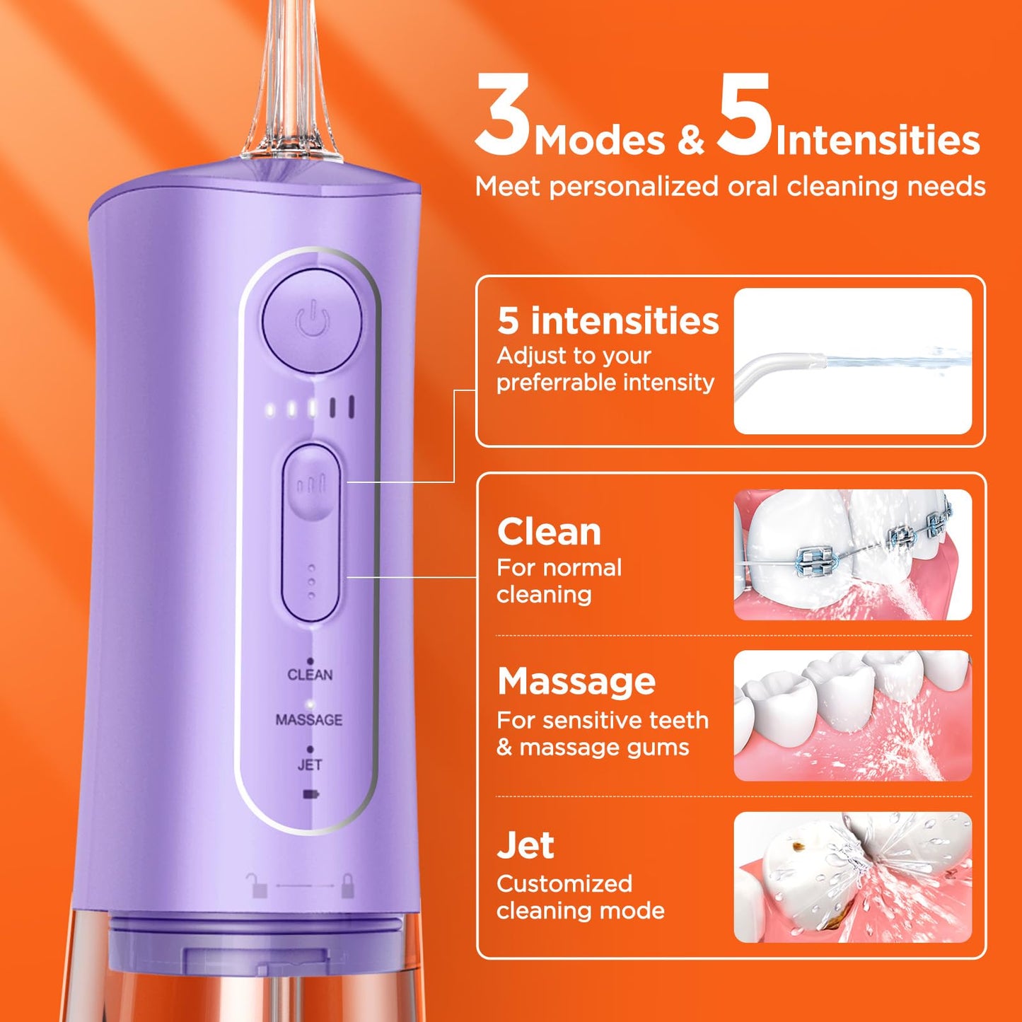 Bitvae C5 Water Dental Flosser for Teeth, Cordless Water Teeth Cleaner Picks, 3 Modes 5 Intensities, IPX7 Waterproof Water Flosser, 6 Tips Rechargeable Water Dental Picks for Cleaning - Black