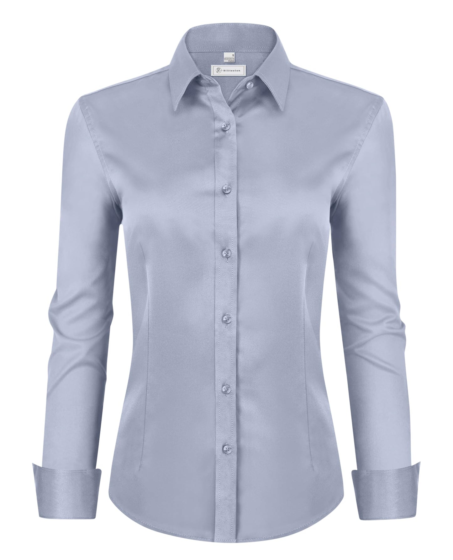 siliteelon Womens Classic-Fit Dress Shirts Long Sleeve Button Down Wrinkle-Free Stretch Solid Casual Work Office Blouse Top