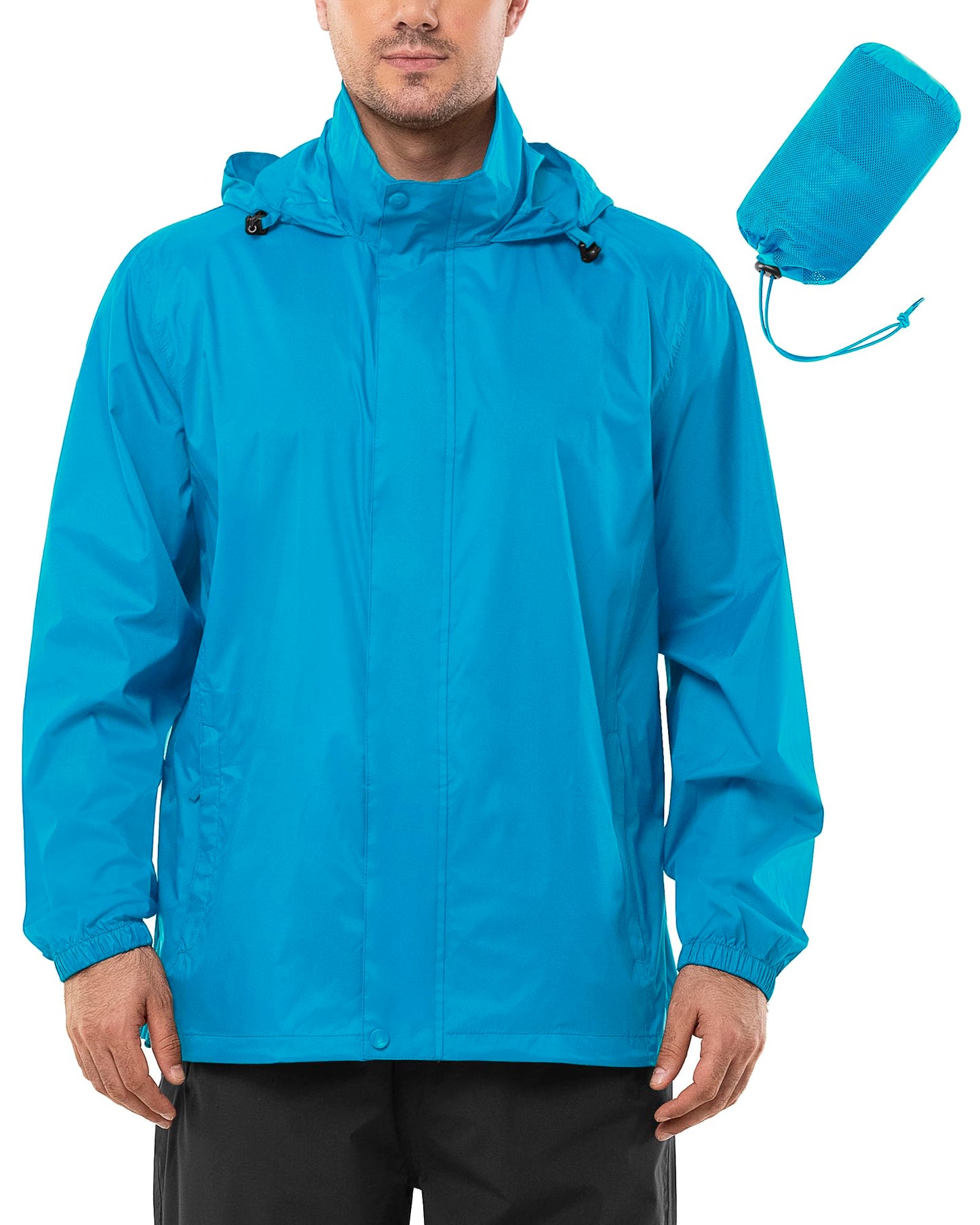 Outdoor Ventures Men's Rain Jacket Waterproof Lightweight Packable Rain Shell Raincoat with Hood for Golf Hiking Travel