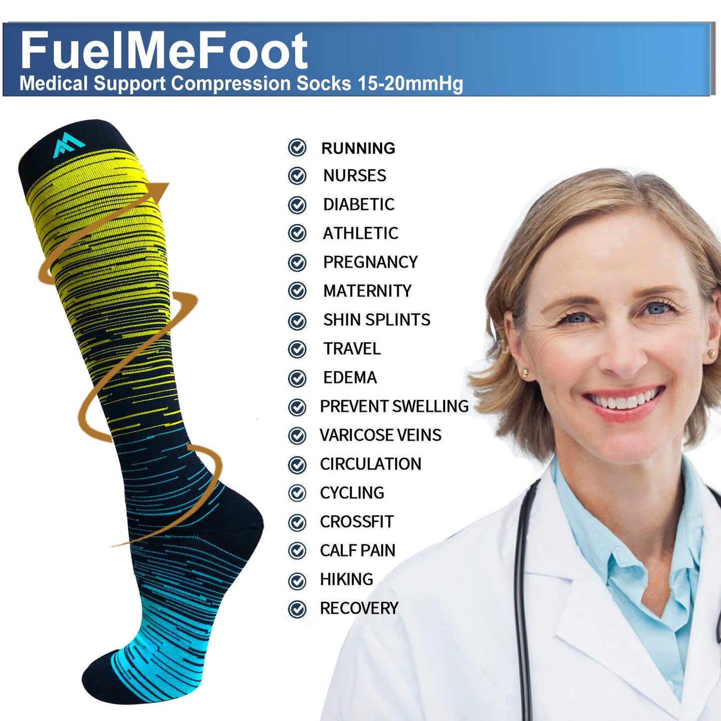 FuelMeFoot 3 Pack Copper Compression Socks - Compression Socks Women & Men Circulation - Best for Medical,Running,Athletic