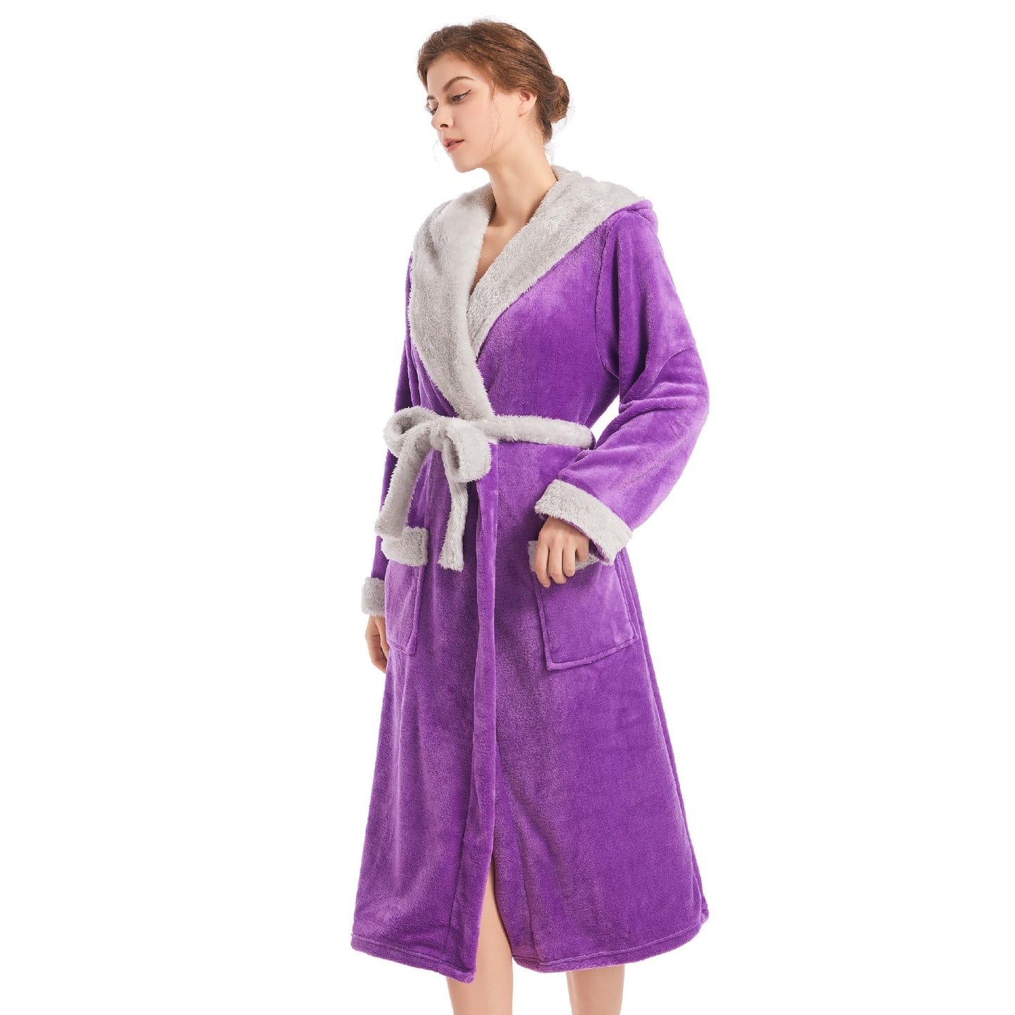 Inner Wish Women Hooded Plush Robe, Fleece Cozy Warm Bathrobe