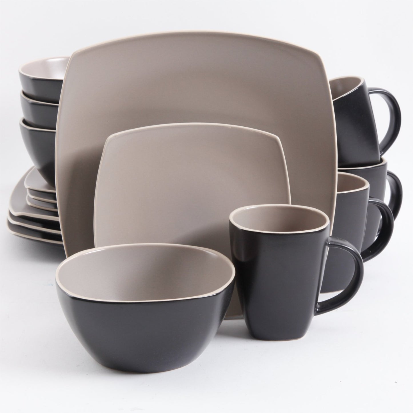 Gibson Soho Lounge Dinnerware Set, Service for 4 (16pcs), Matte Black