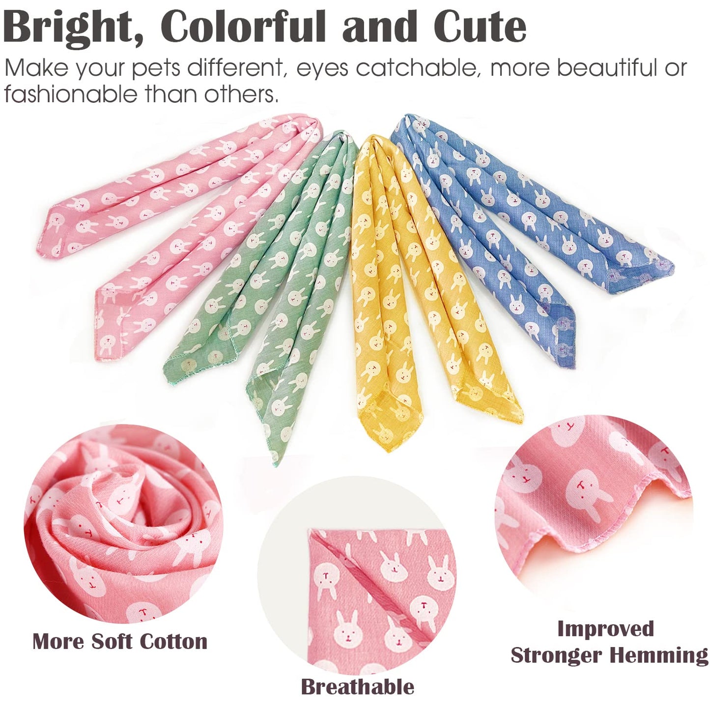 4PCS Summer Dog Bandanas Birthday Cute Soft Cotton Puppy Cat Scarfs Washable Daily Handkerchief Pink Green Blue Orange Comfortable Gifts, Adjustable Accessories for Small Medium Large Girl Boy Pup Pet