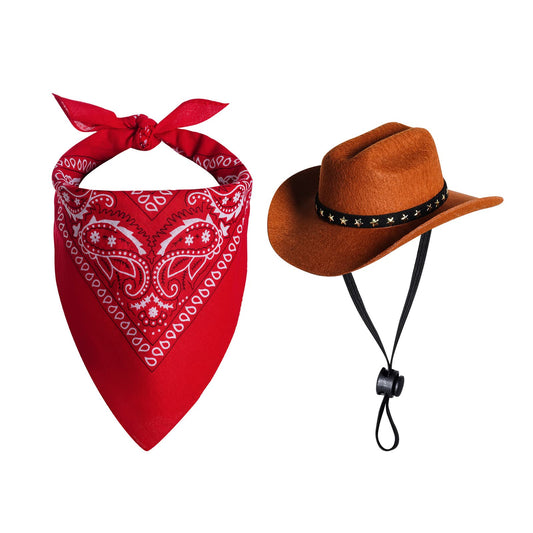 Pet Cowboy Costume Halloween Costumes for Dogs Cat Cowboy Hat with Bandana Scarf (Medium)