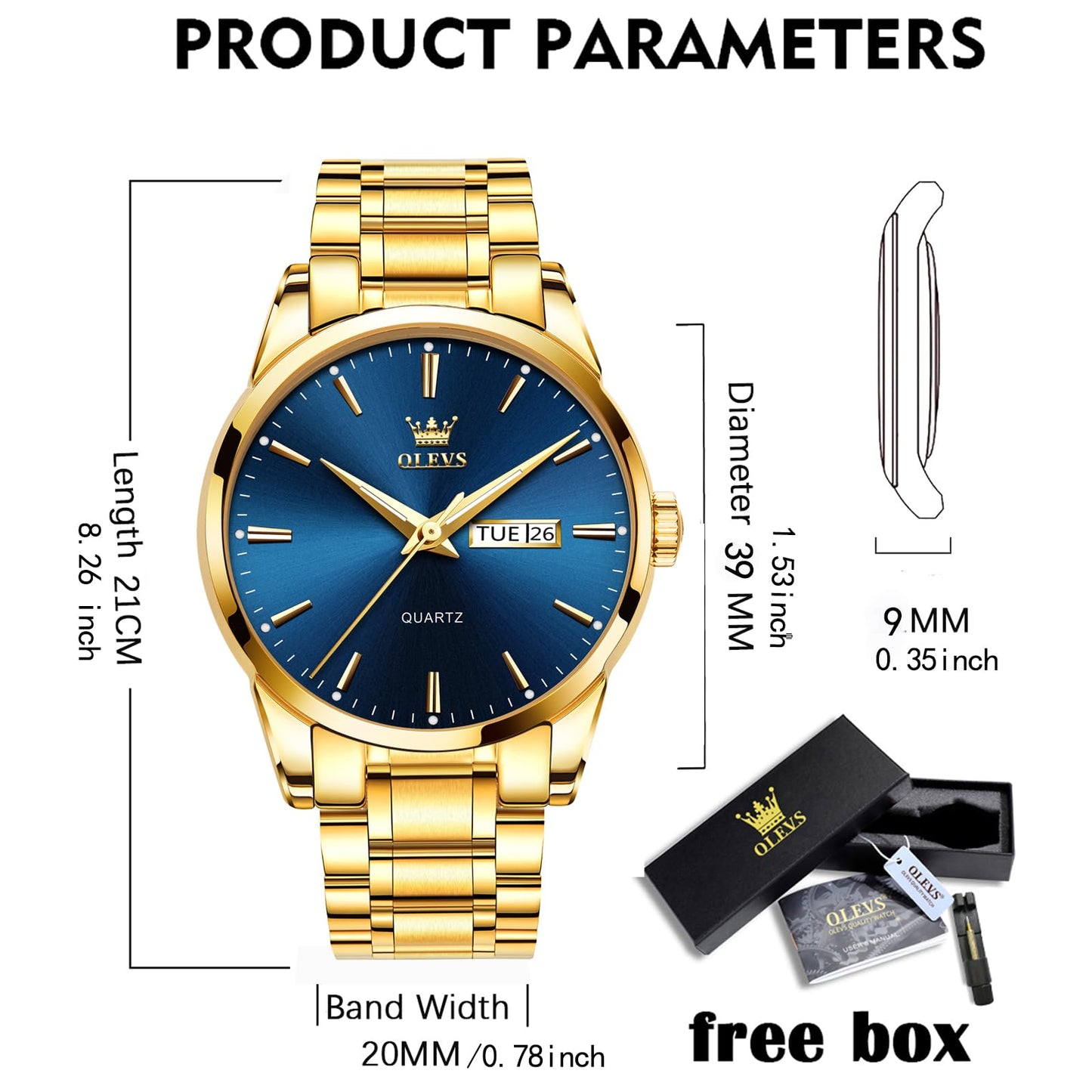 OLEVS Classic Men Watches with Date,Stainless Steel Man Watch with Date, Bussiness Watches for Men,Luminous Quartz Mens Watches Black/White/Blue/Gold, Waterproof Male Watch with Week