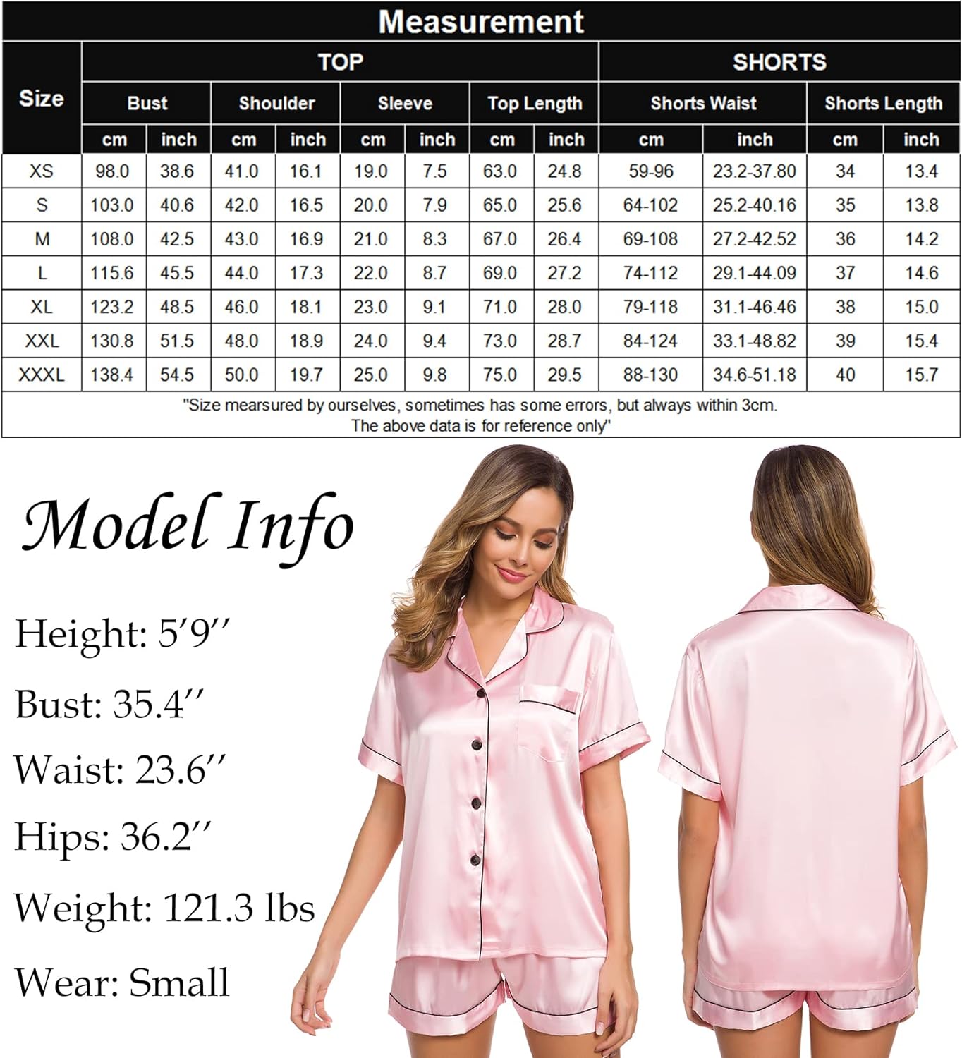 SWOMOG Womens Silk Satin Pajamas Set Two-piece Pj Sets Sleepwear Loungewear Button-Down Pj Sets