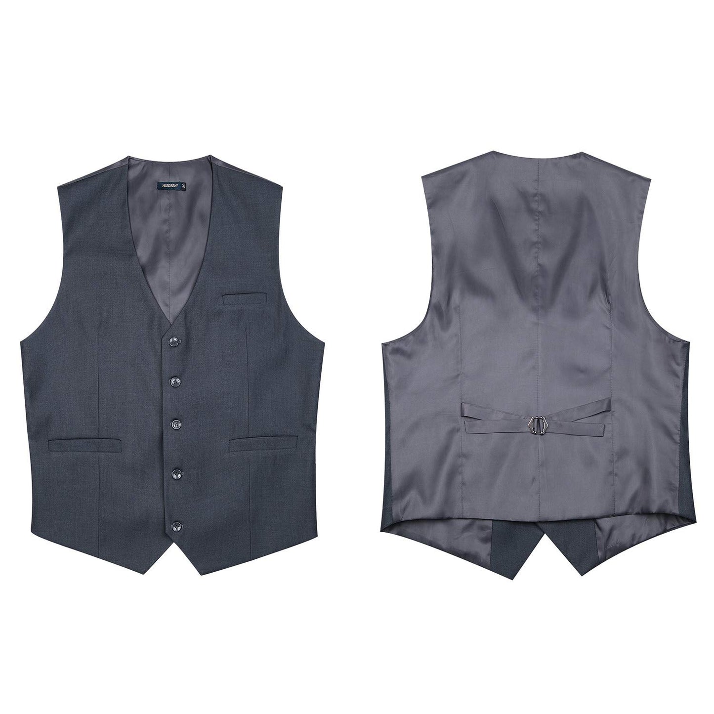 HISDERN Men's Suit Vest Business Formal Dress Waistcoat Vest with 3 Pockets for Suit or Tuxedo