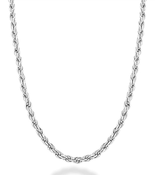 Miabella Solid 925 Sterling Silver Italian 2mm, 3mm Diamond-Cut Braided Rope Chain Necklace for Men Women, 925 Sterling Silver Made in Italy