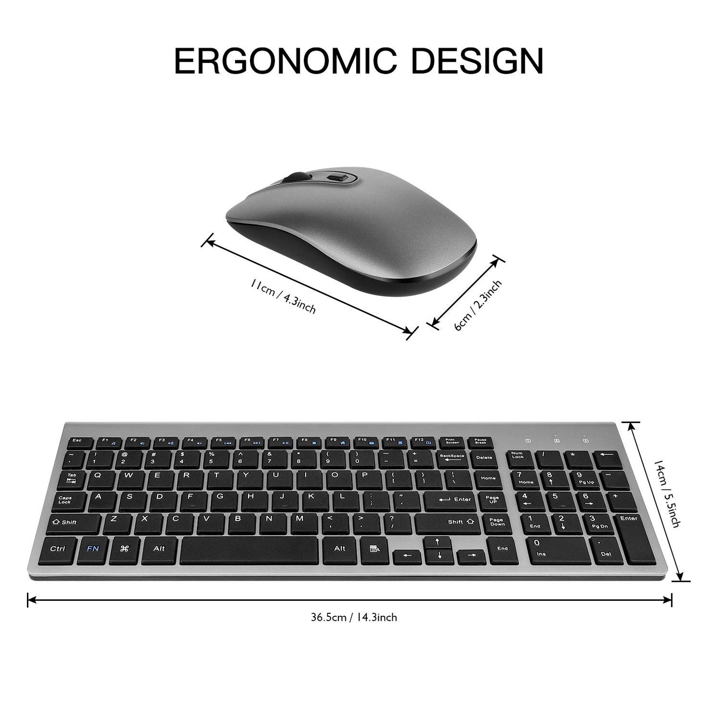 cimetech Wireless Keyboard and Mouse Combo, Compact Full Size Wireless Computer Keyboard and Mouse Set 2.4G Ultra-Thin Sleek Design for Windows, Computer, Desktop, PC, Notebook, Laptop - Grey