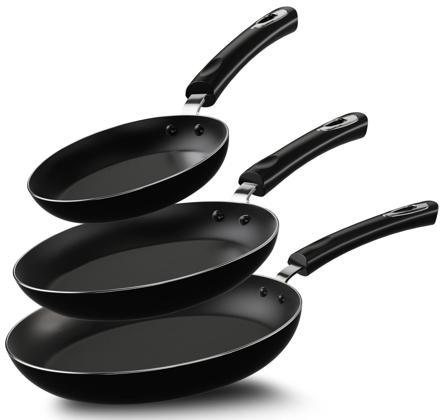 Utopia Kitchen Nonstick Frying Pan Set - 3 Piece Induction Bottom - 8 Inches, 9.5 Inches and 11 Inches - (Grey-Black)