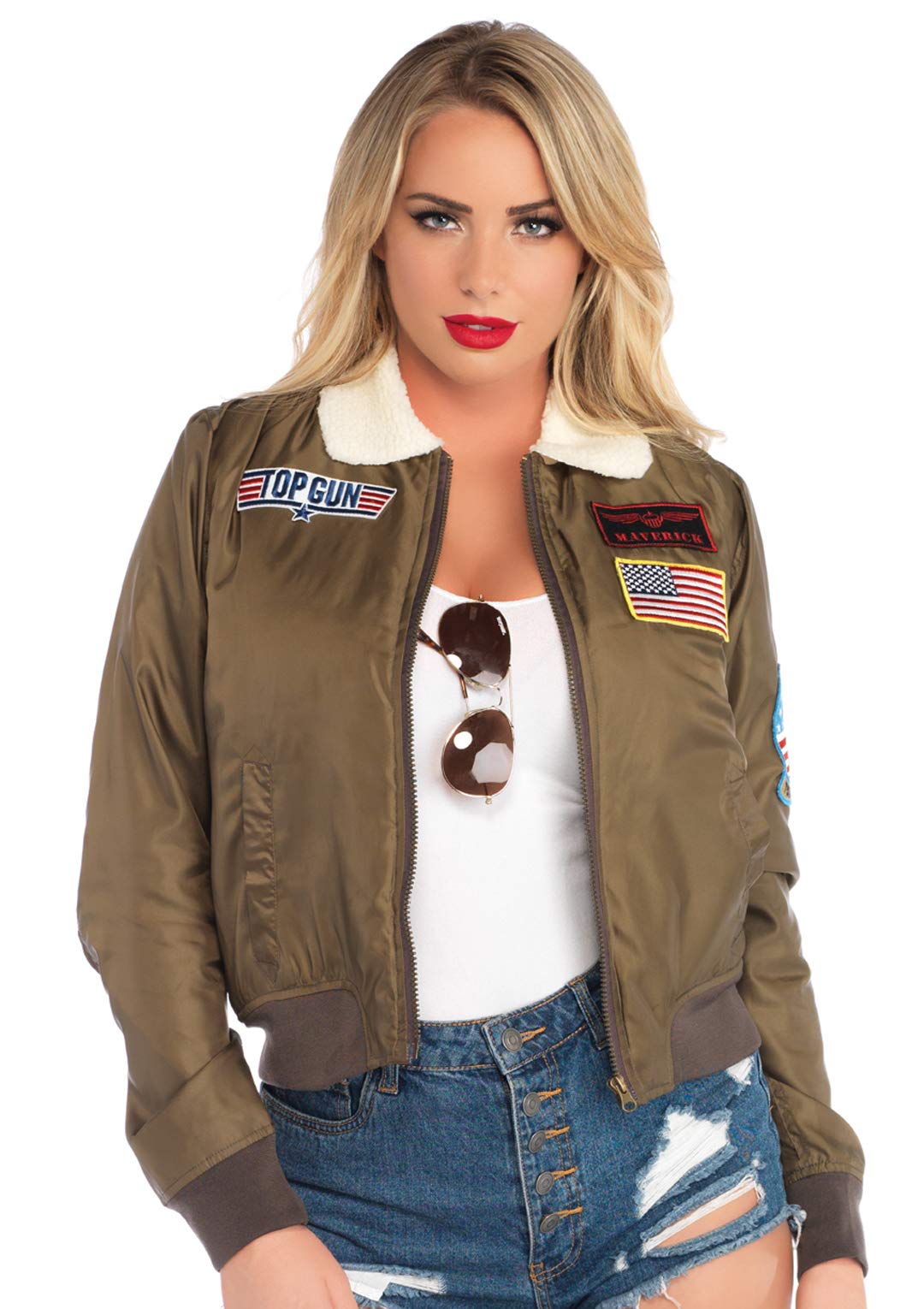 Leg Avenue Womens - Top Gun Nylon Bomber Jacket With Interchangeable Name Badges - Flight Jacket Halloween Costume for Women