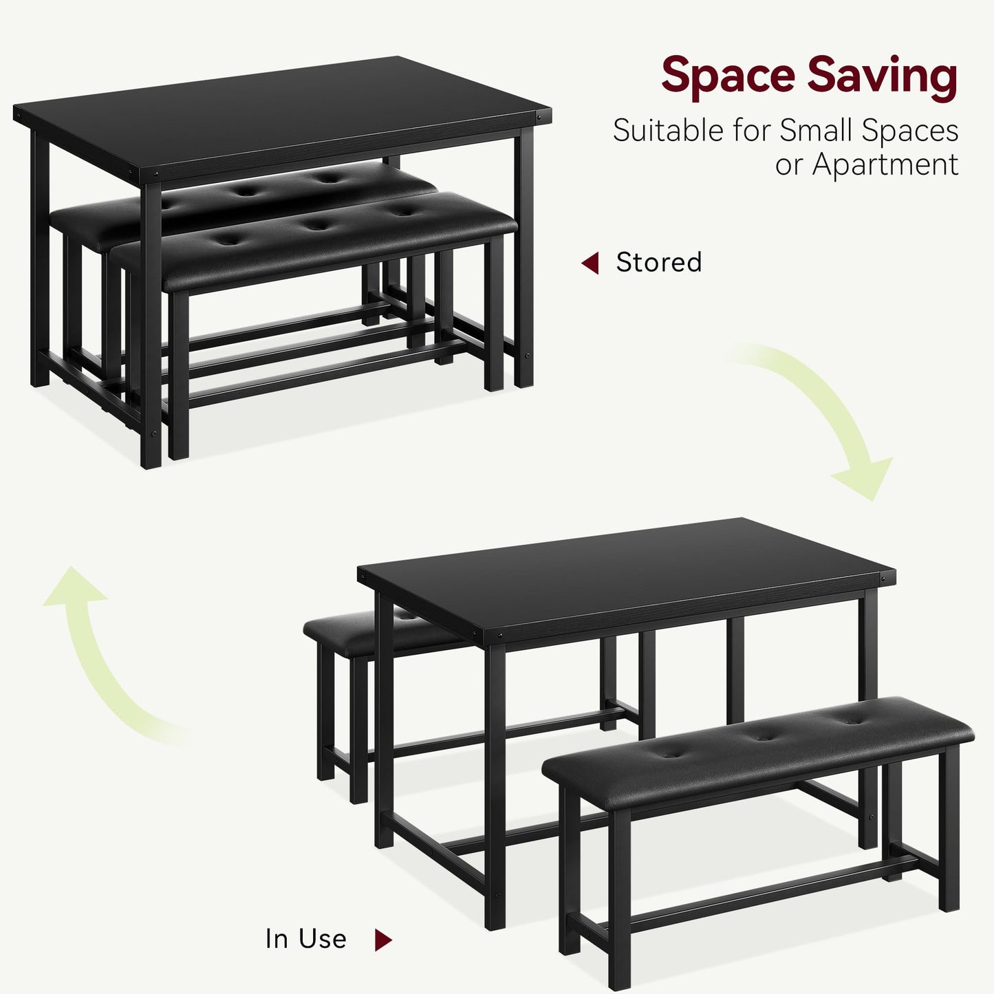 IDEALHOUSE Dining Table Set for 4, Kitchen Table with Upholstered Bench, Rectangular Dining Room Table Set with 2 Benches, 3 Piece Kitchen Table Set for Small Space, Apartment, Studio, Rustic Brown