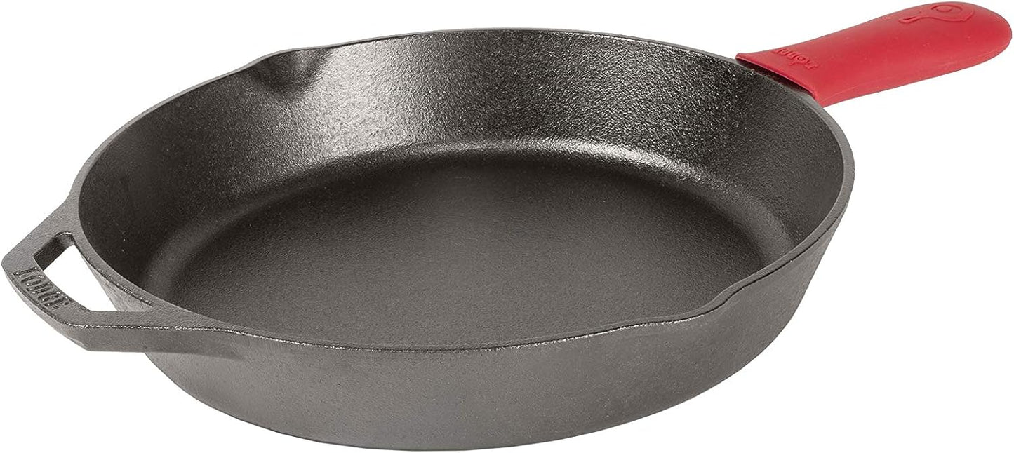 Lodge Cast Iron Skillet with Red Silicone Hot Handle Holder, 12-inch