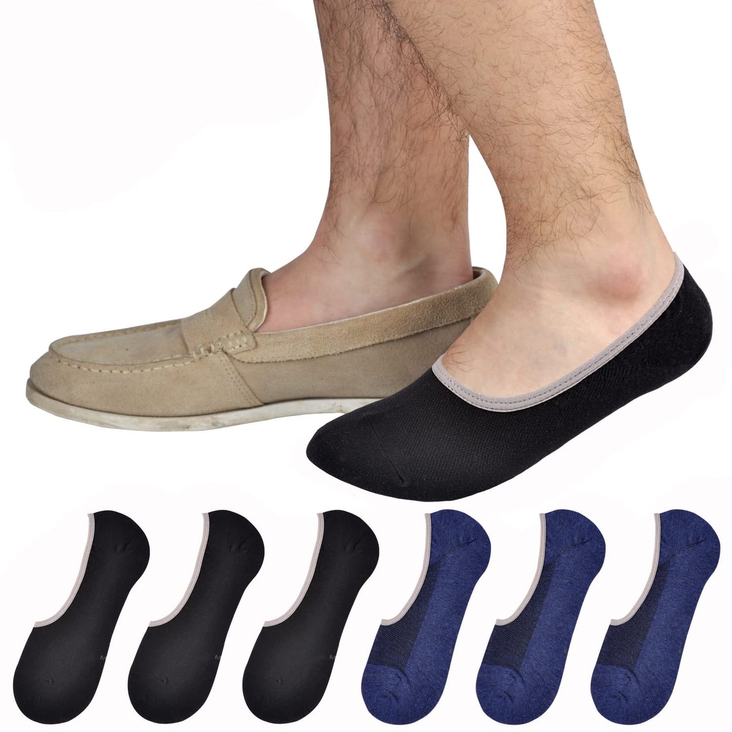 JORMATT Genuine Mens No Show Socks, Loafer Sneakers Low Cut Cotton Socks With Non Slip Grips