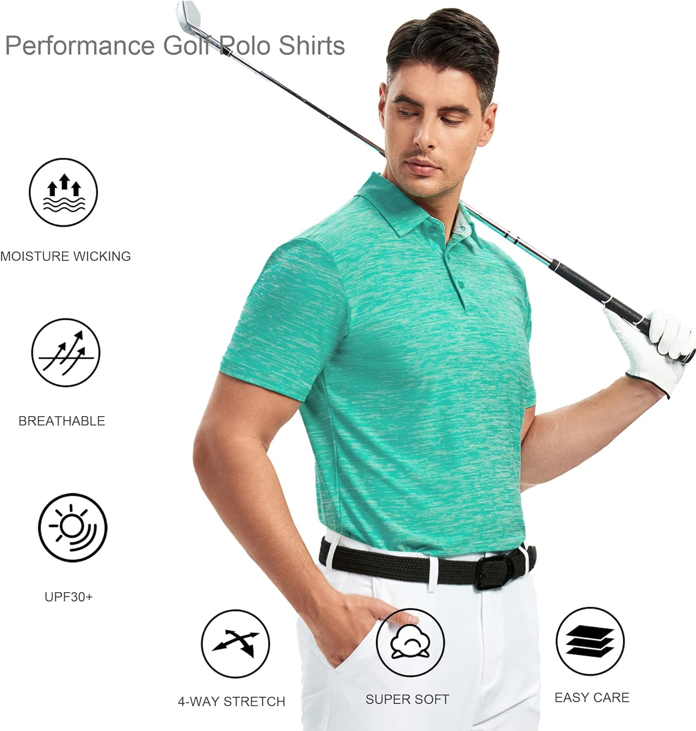 Alex Vando Mens Golf Shirt Moisture Wicking Quick-Dry Short Sleeve Casual Polo Shirts for Men