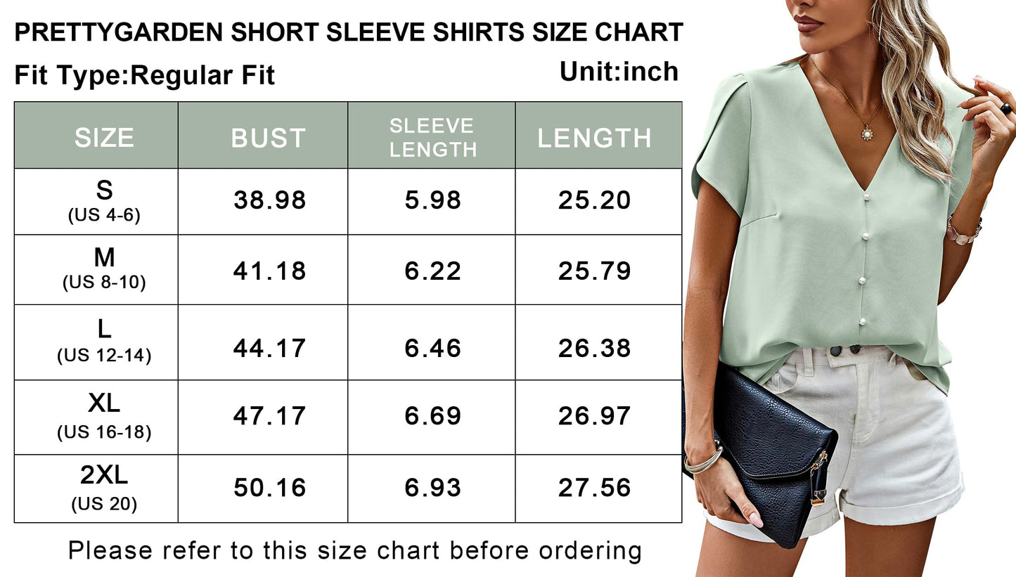 PRETTYGARDEN Short Sleeve Blouses for Women 2024 Summer Western Chiffon Shirts Dressy Casual Pearl Tops