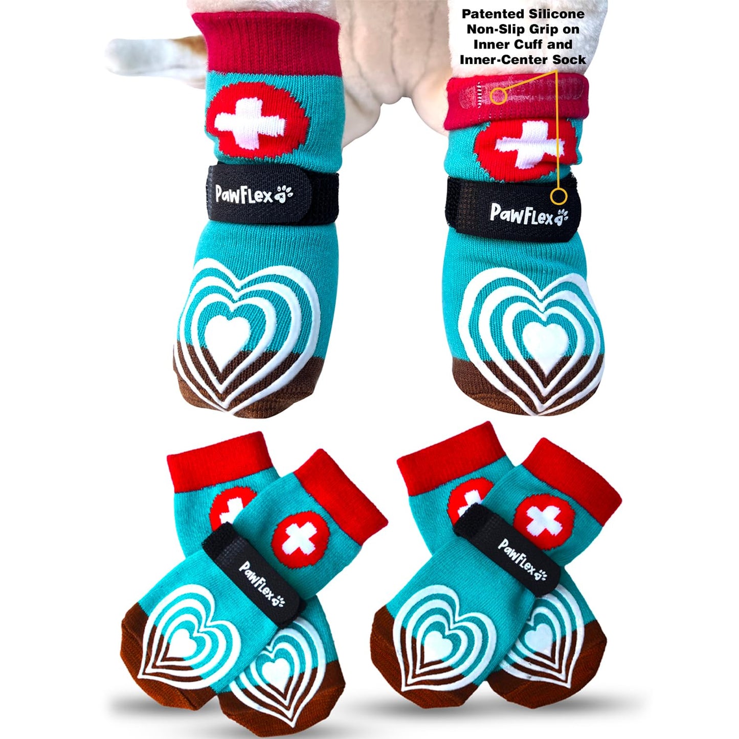 Medical First-Aid Double Sided Anti-Slip Cotton Dog Socks | PawFlex Comfy Pawz Silicone Nonslip at Inner Cuff for No Twisting or Sliding Off | Pet Paw Protection |Wound Care | Traction Control