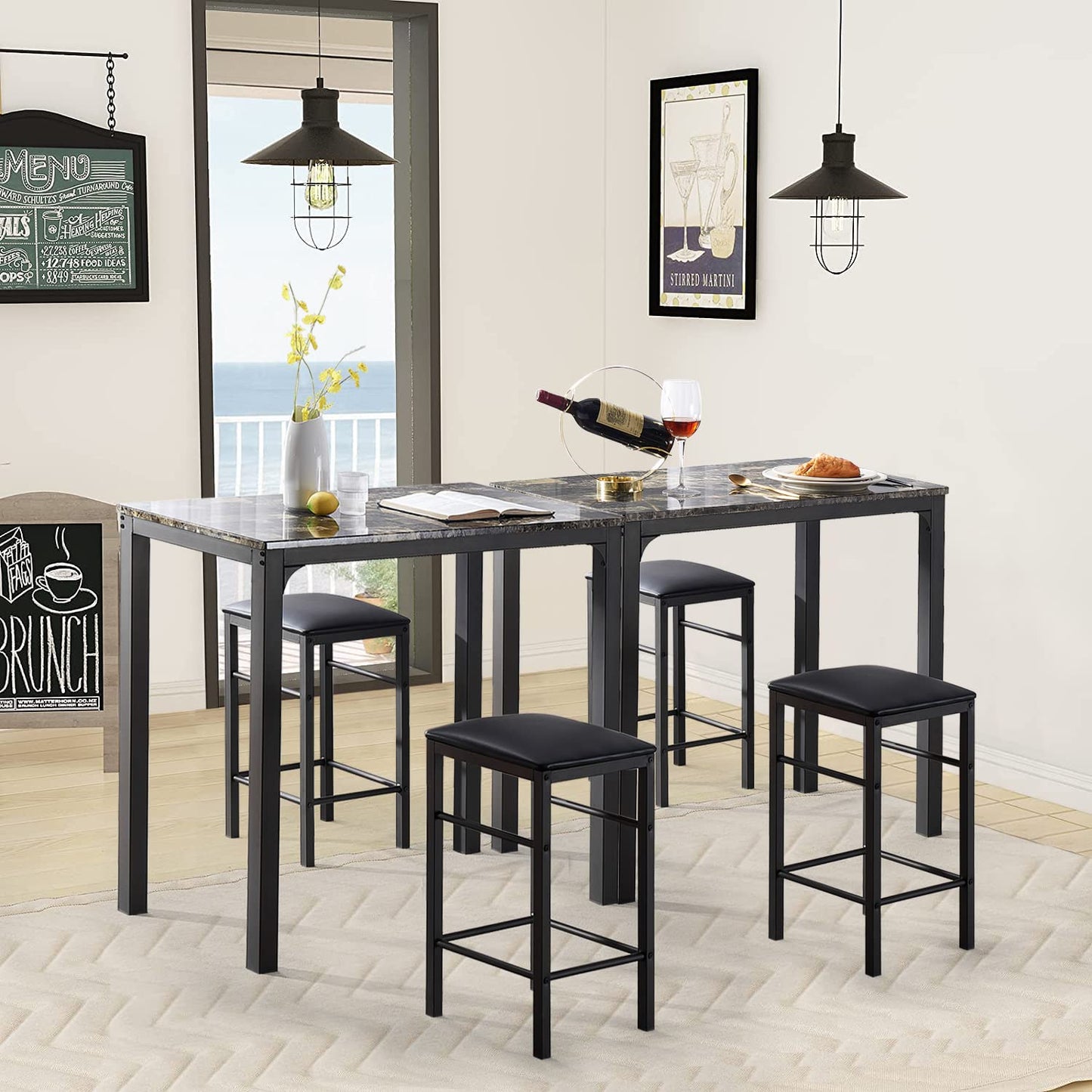 VECELO Kitchen Dining Room Table 2 Chairs for Small Space, Apartment,Metal Steel Frame, 3-Piece Set, Brown