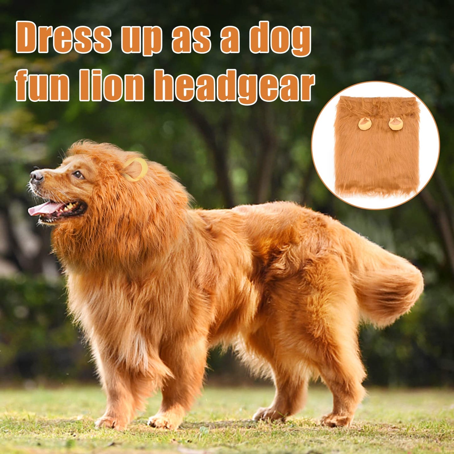 Dog Lion Mane Costume - Realistic Mane with Ears for Medium to Large Sized Dogs, Pet Halloween Costumes Birthday Party Cosplay Apparel