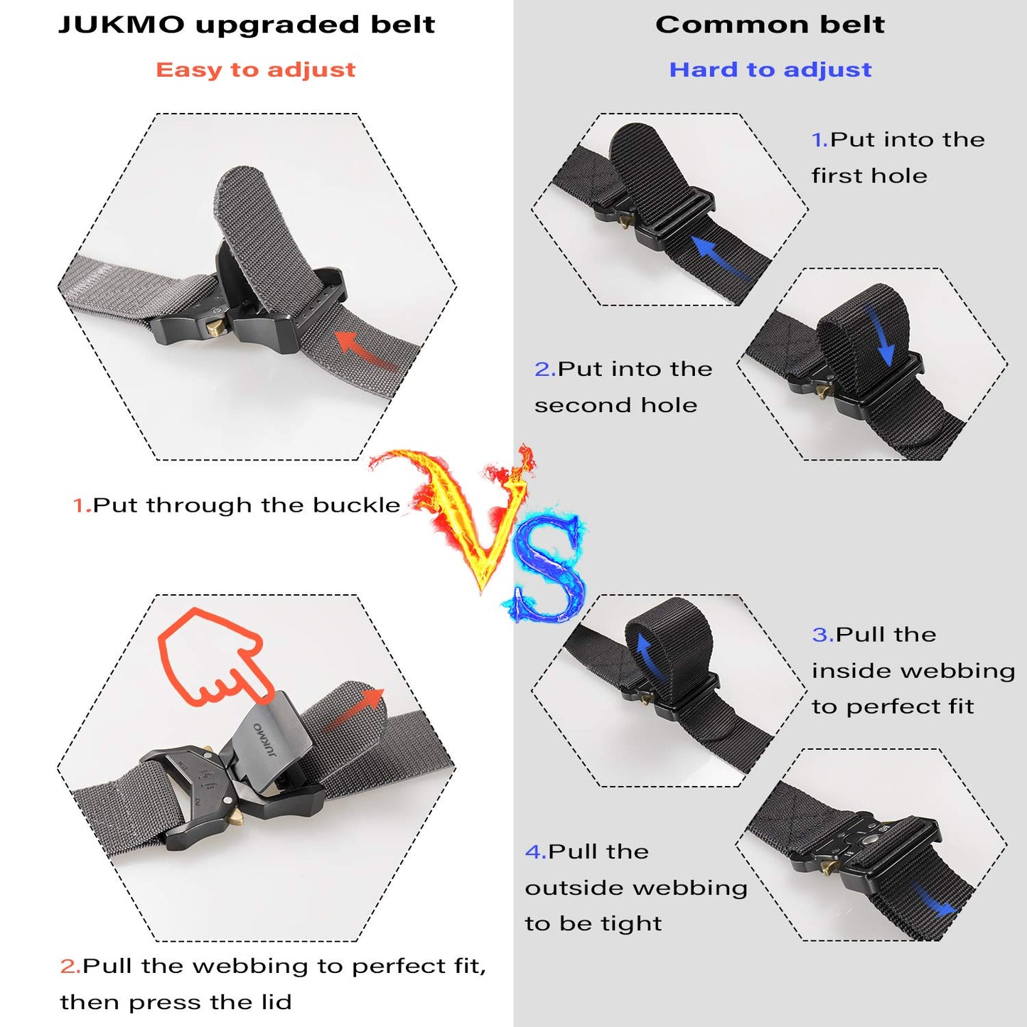 JUKMO Tactical Belt, Military Hiking Rigger 1.5" Nylon Web Work Belt with Heavy Duty Quick Release Buckle