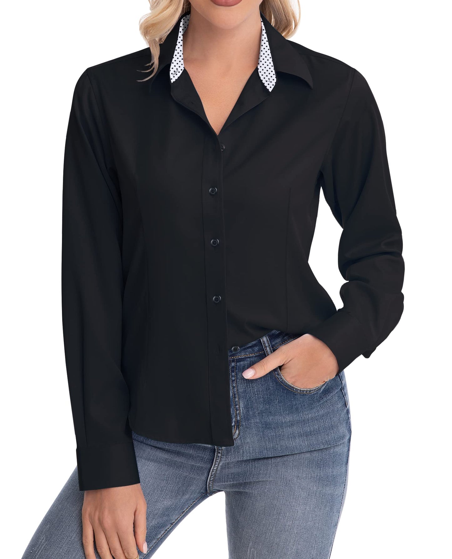 siliteelon Womens Classic-Fit Dress Shirts Long Sleeve Button Down Wrinkle-Free Stretch Solid Casual Work Office Blouse Top