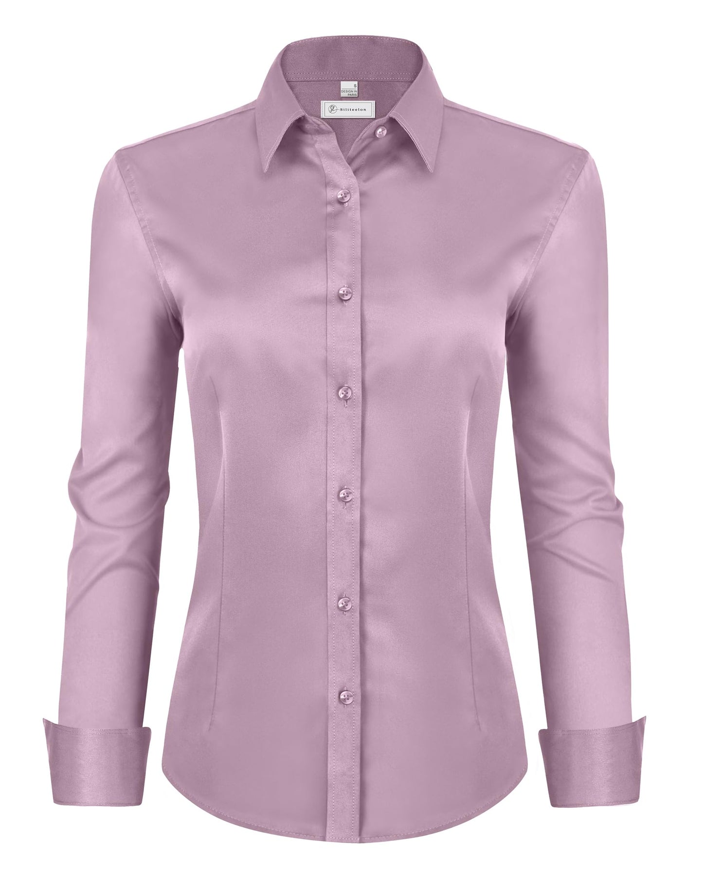 siliteelon Womens Classic-Fit Dress Shirts Long Sleeve Button Down Wrinkle-Free Stretch Solid Casual Work Office Blouse Top