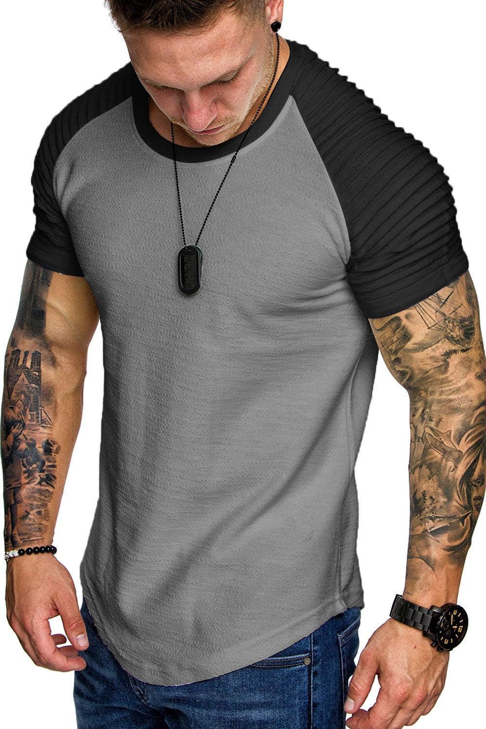 COOFANDY Men's Muscle T-Shirt Pleated Raglan Sleeve Bodybuilding Gym Tee Short Sleeve Fashion Workout Shirts Hipster Shirt